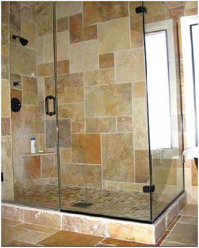 Tiled shower using various sizes of tile