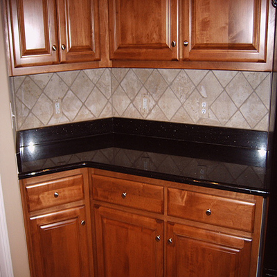 Tiled kitchen backsplash, set on diagonal